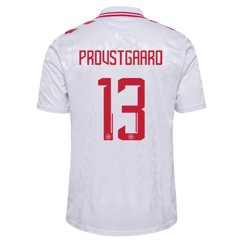 Danxen Bambino Maglia Danimarca Oliver Provstgaard #13 Bianco Kit Gara Away 24-26 Maglietta