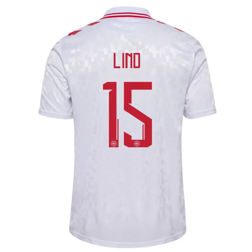 Danxen Bambino Maglia Danimarca Victor Lind #15 Bianco Kit Gara Away 24-26 Maglietta