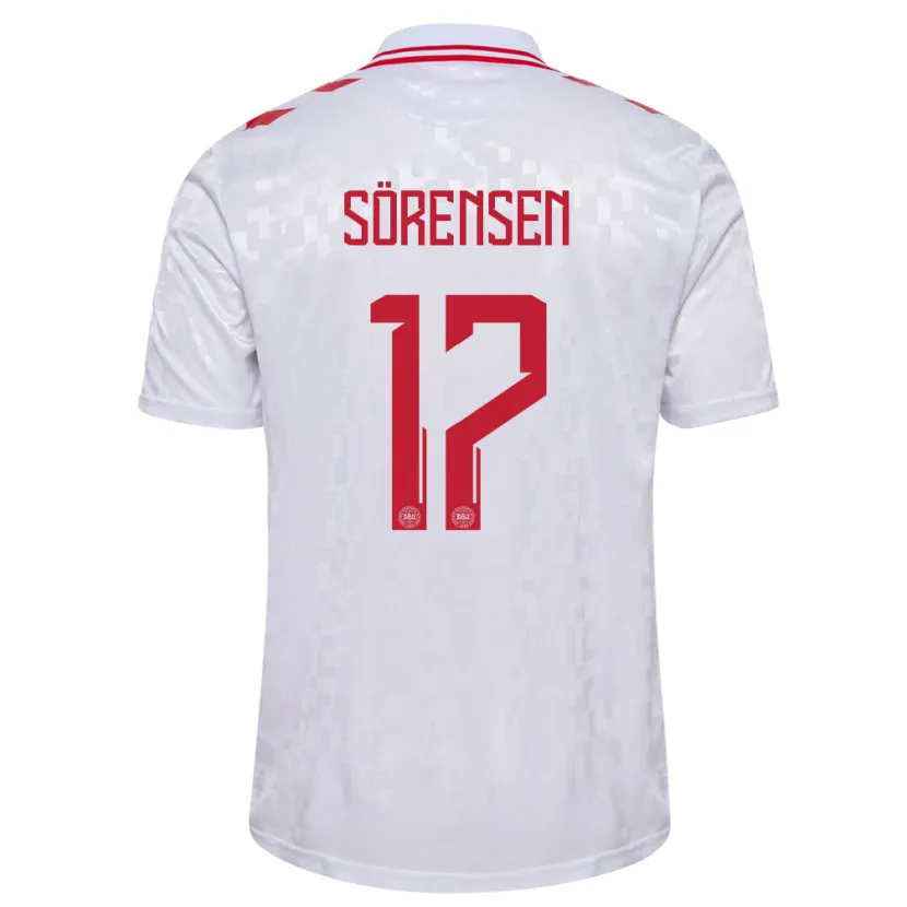 Danxen Bambino Maglia Danimarca Oliver Sörensen #17 Bianco Kit Gara Away 24-26 Maglietta