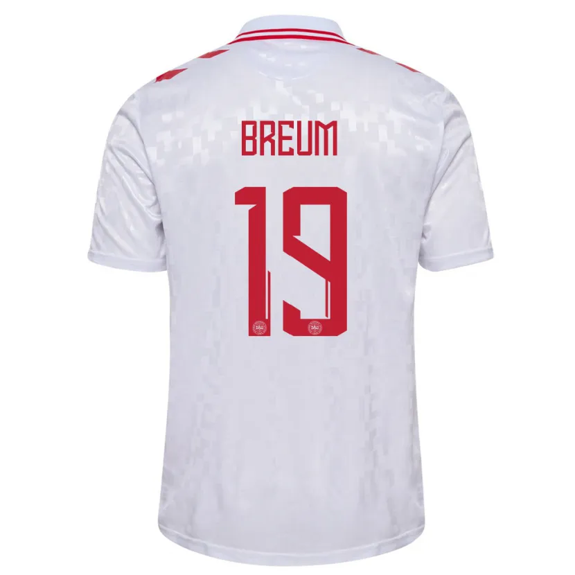 Danxen Bambino Maglia Danimarca Jakob Breum #19 Bianco Kit Gara Away 24-26 Maglietta