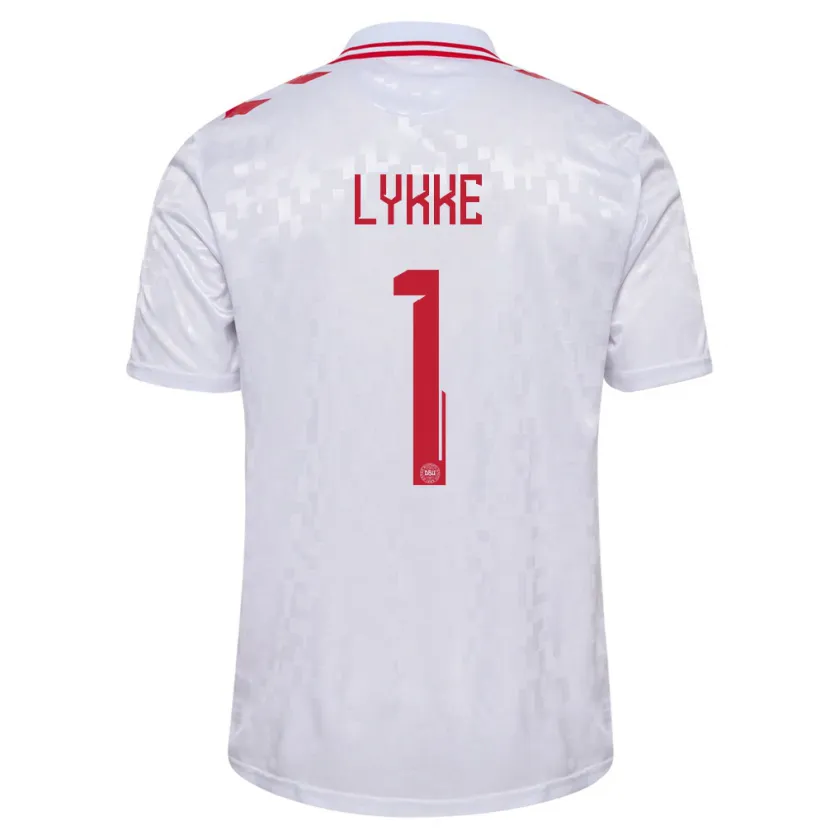 Danxen Bambino Maglia Danimarca William Lykke #1 Bianco Kit Gara Away 24-26 Maglietta