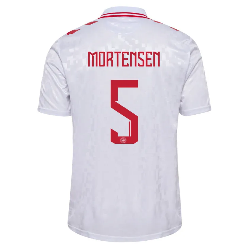 Danxen Bambino Maglia Danimarca Gustav Mortensen #5 Bianco Kit Gara Away 24-26 Maglietta