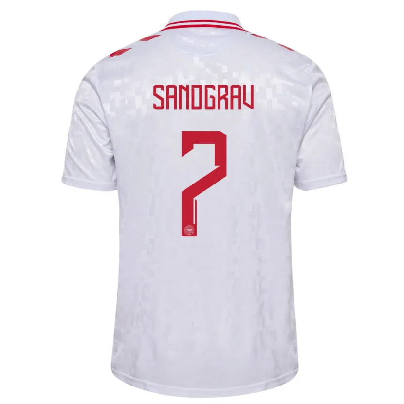 Danxen Bambino Maglia Danimarca Lauge Sandgrav #7 Bianco Kit Gara Away 24-26 Maglietta