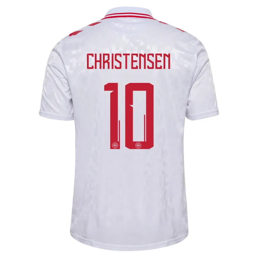 Danxen Bambino Maglia Danimarca Gustav Christensen #10 Bianco Kit Gara Away 24-26 Maglietta