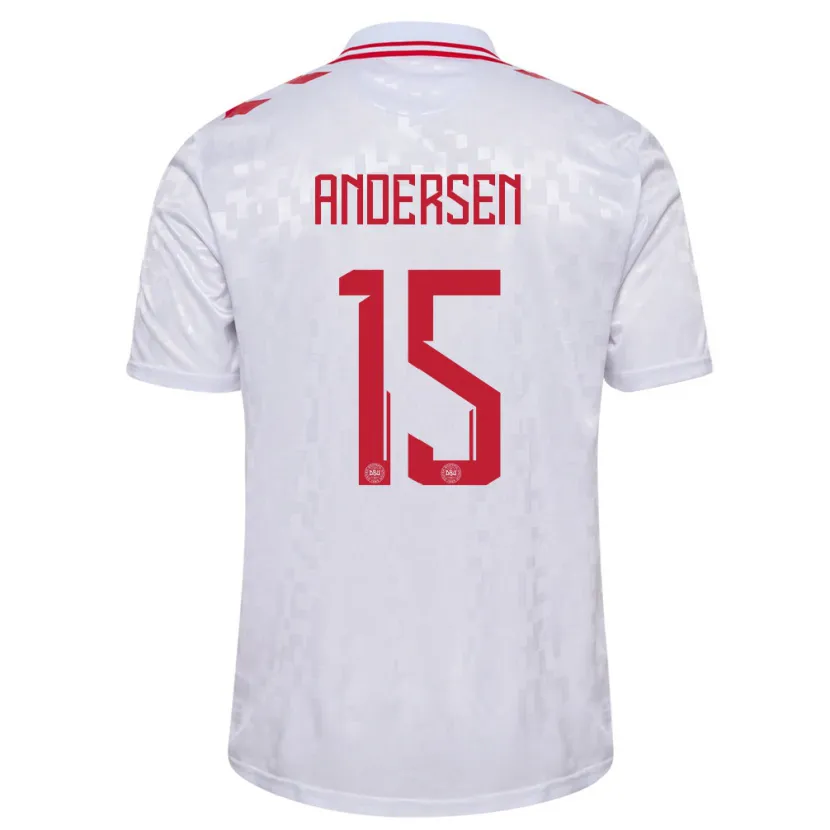 Danxen Bambino Maglia Danimarca Jacob Andersen #15 Bianco Kit Gara Away 24-26 Maglietta