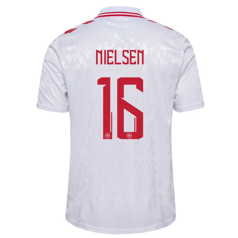Danxen Bambino Maglia Danimarca Magnus Nielsen #16 Bianco Kit Gara Away 24-26 Maglietta