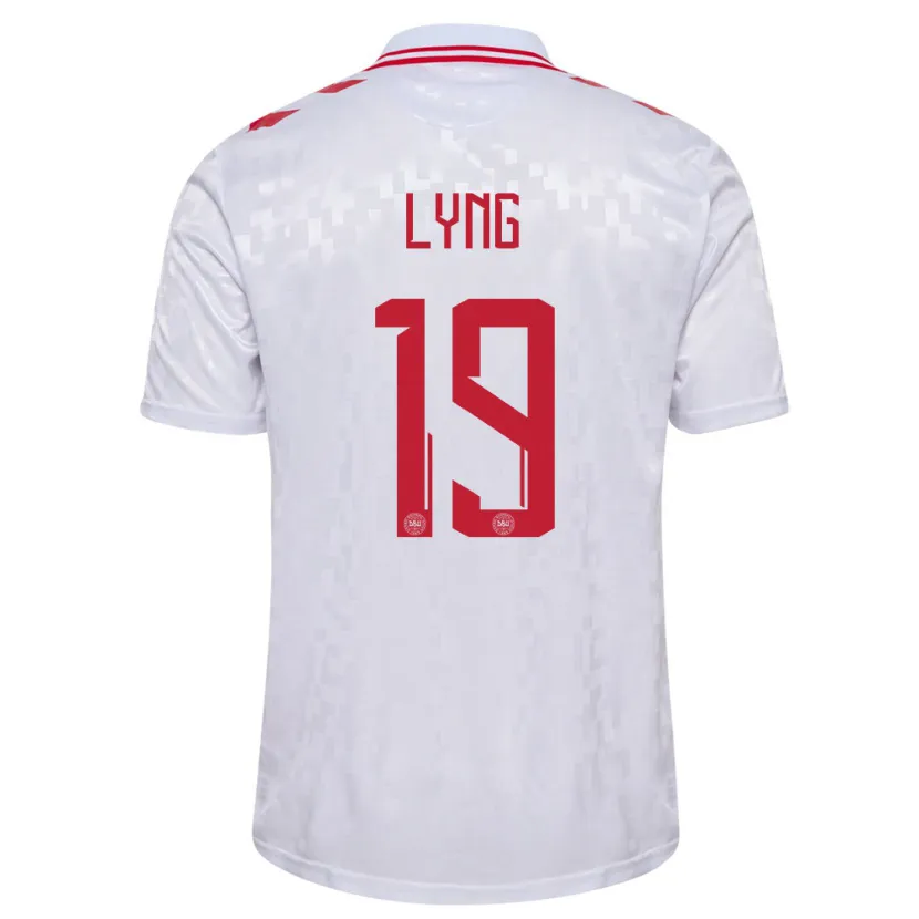 Danxen Bambino Maglia Danimarca Alexander Lyng #19 Bianco Kit Gara Away 24-26 Maglietta