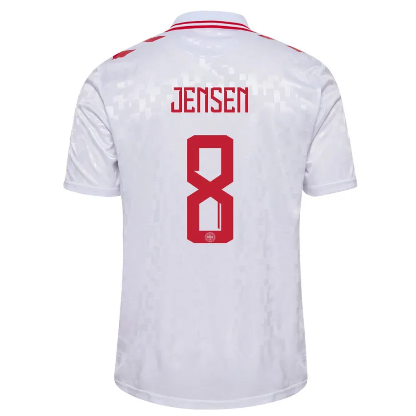 Danxen Bambino Maglia Danimarca Tobias Lund Jensen #8 Bianco Kit Gara Away 24-26 Maglietta