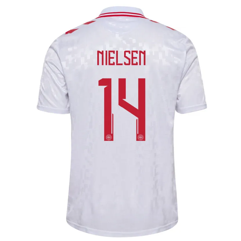 Danxen Bambino Maglia Danimarca Julius Nielsen #14 Bianco Kit Gara Away 24-26 Maglietta