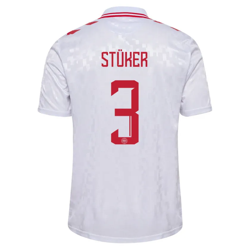 Danxen Bambino Maglia Danimarca Simon Stüker #3 Bianco Kit Gara Away 24-26 Maglietta