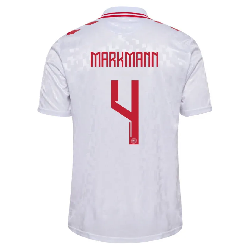 Danxen Bambino Maglia Danimarca Noah Markmann #4 Bianco Kit Gara Away 24-26 Maglietta
