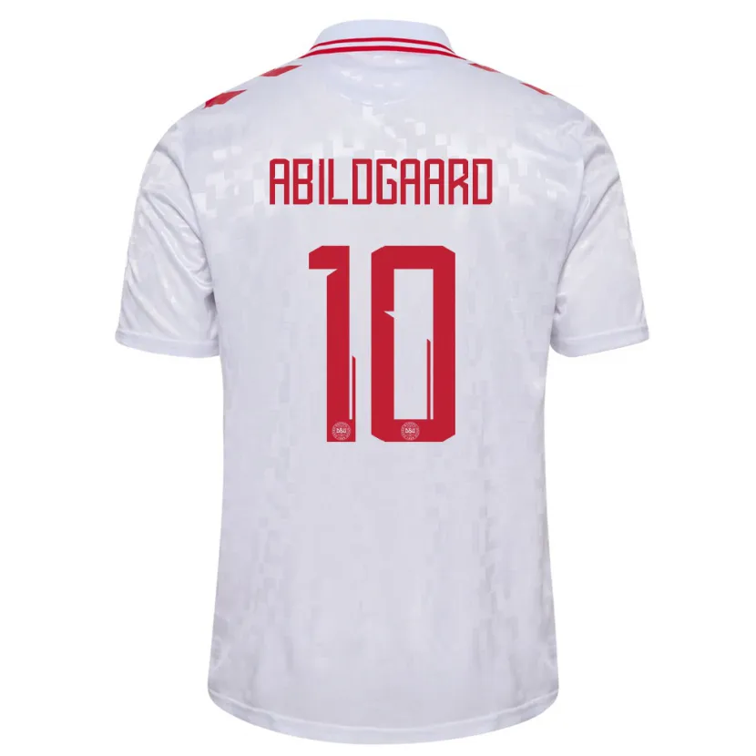 Danxen Bambino Maglia Danimarca Lasse Abildgaard #10 Bianco Kit Gara Away 24-26 Maglietta