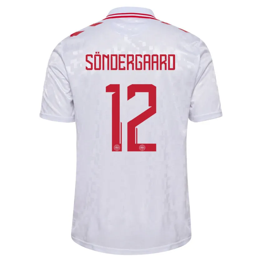 Danxen Bambino Maglia Danimarca Philip Söndergaard #12 Bianco Kit Gara Away 24-26 Maglietta
