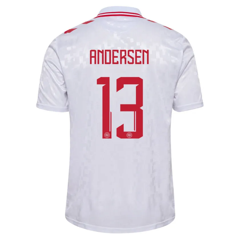 Danxen Bambino Maglia Danimarca Frej Andersen #13 Bianco Kit Gara Away 24-26 Maglietta