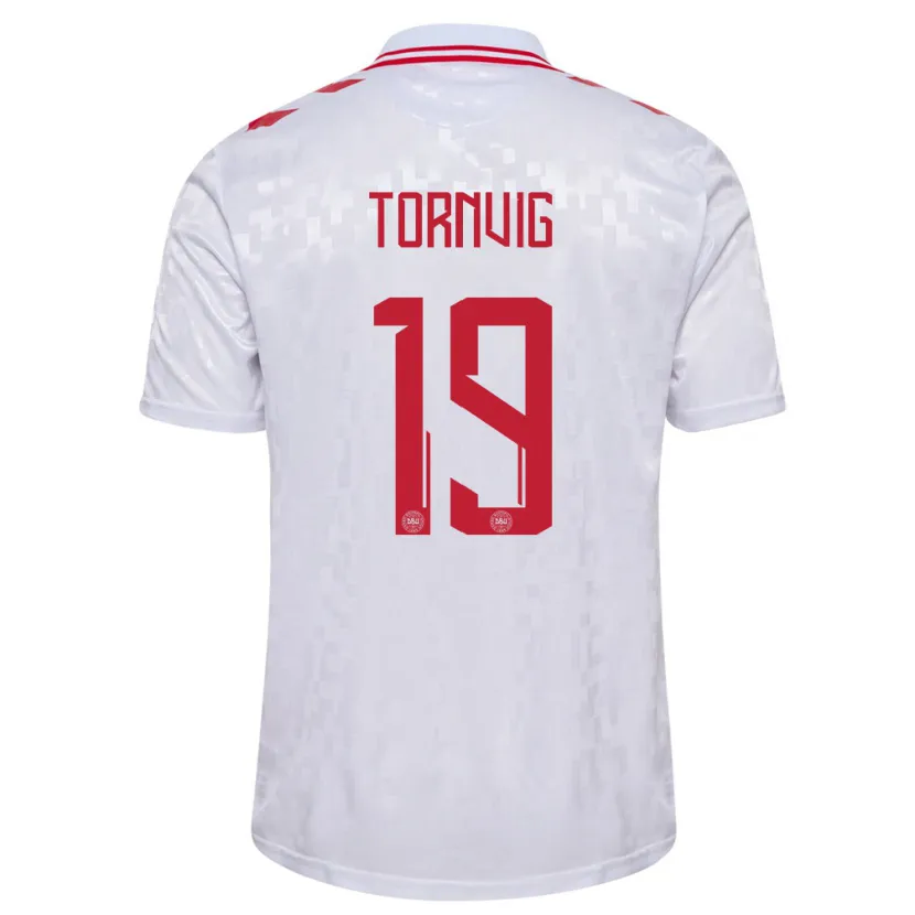 Danxen Bambino Maglia Danimarca Nicolaj Tornvig #19 Bianco Kit Gara Away 24-26 Maglietta