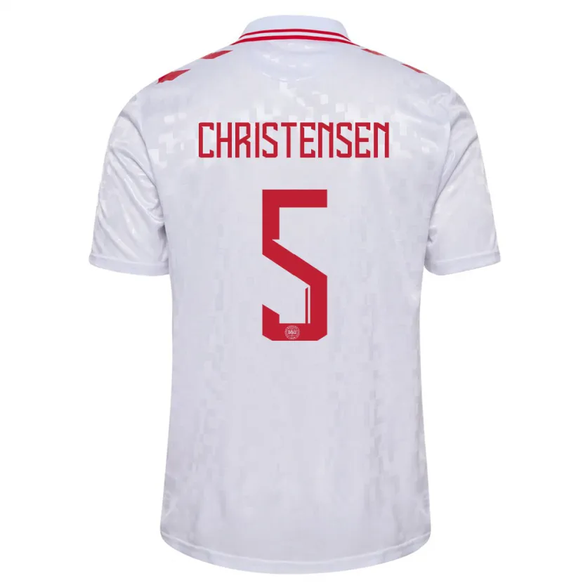 Danxen Bambino Maglia Danimarca Aske Christensen #5 Bianco Kit Gara Away 24-26 Maglietta