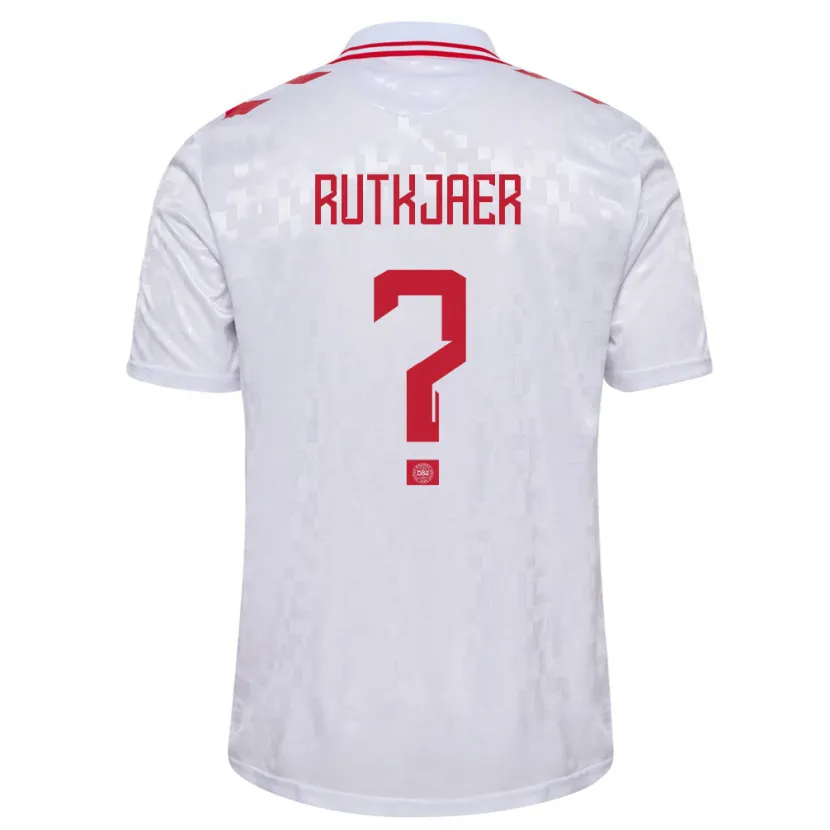 Danxen Bambino Maglia Danimarca Villads Rutkjaer #0 Bianco Kit Gara Away 24-26 Maglietta