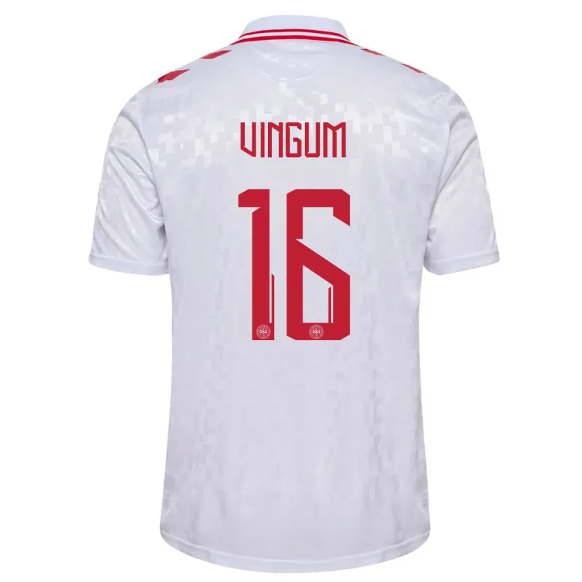 Danxen Bambino Maglia Danimarca Alberte Vingum #16 Bianco Kit Gara Away 24-26 Maglietta