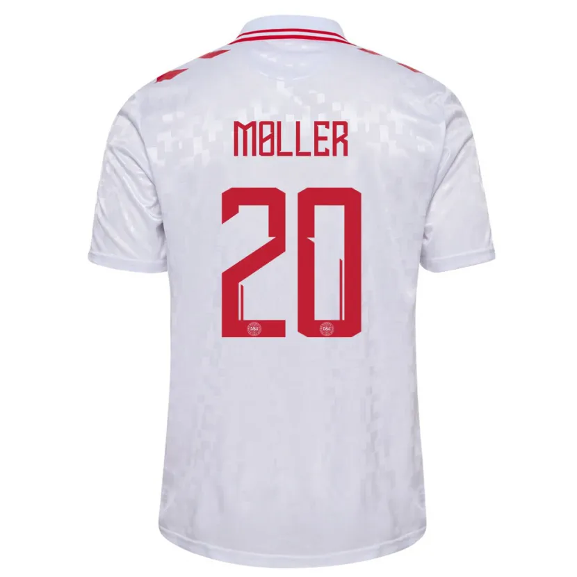 Danxen Bambino Maglia Danimarca Caroline Møller #20 Bianco Kit Gara Away 24-26 Maglietta