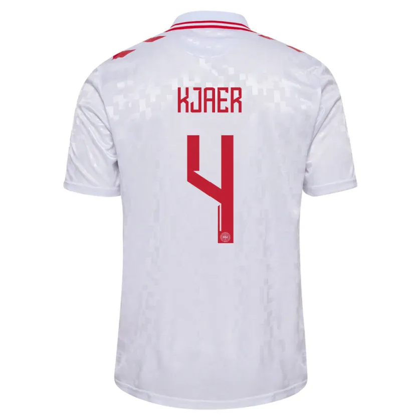 Danxen Bambino Maglia Danimarca Simon Kjaer #4 Bianco Kit Gara Away 24-26 Maglietta