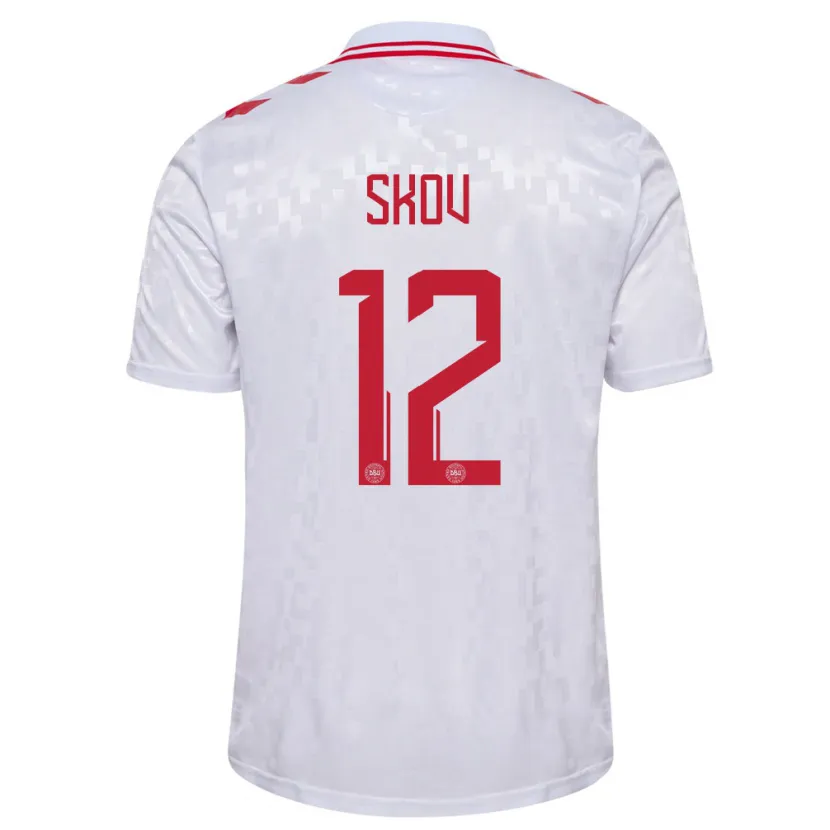 Danxen Bambino Maglia Danimarca Robert Skov #12 Bianco Kit Gara Away 24-26 Maglietta
