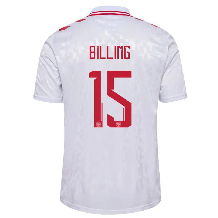 Danxen Bambino Maglia Danimarca Philip Billing #15 Bianco Kit Gara Away 24-26 Maglietta