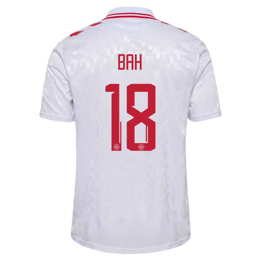 Danxen Bambino Maglia Danimarca Alexander Bah #18 Bianco Kit Gara Away 24-26 Maglietta