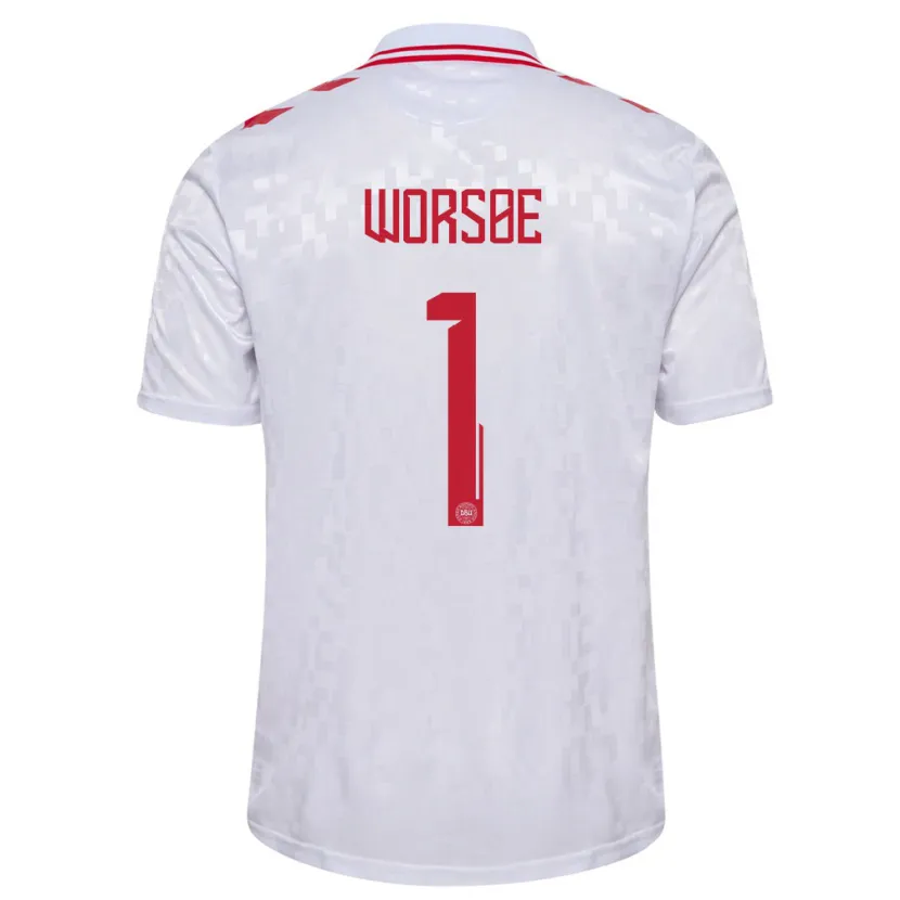 Danxen Bambino Maglia Danimarca Laura Worsoe #1 Bianco Kit Gara Away 24-26 Maglietta