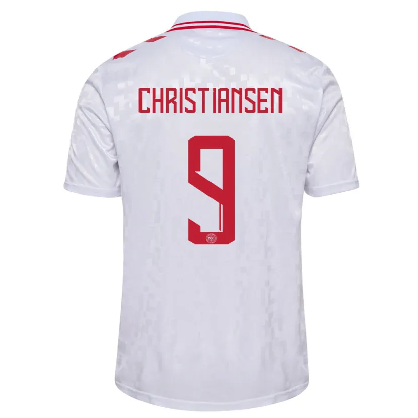 Danxen Bambino Maglia Danimarca Nanna Christiansen #9 Bianco Kit Gara Away 24-26 Maglietta
