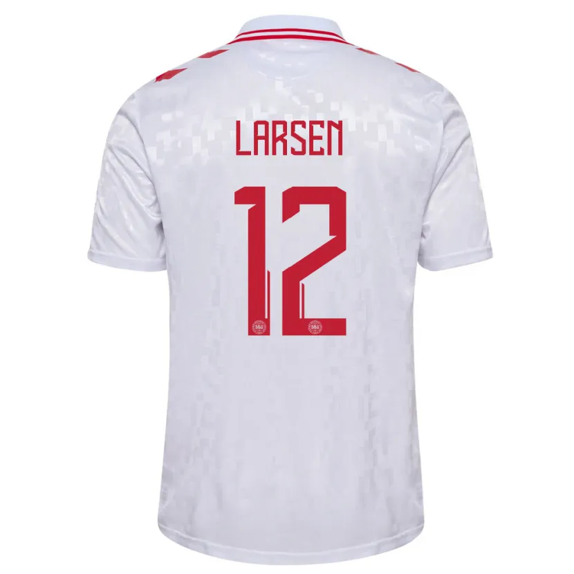 Danxen Bambino Maglia Danimarca Stine Larsen #12 Bianco Kit Gara Away 24-26 Maglietta
