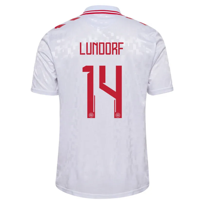 Danxen Bambino Maglia Danimarca Matilde Lundorf #14 Bianco Kit Gara Away 24-26 Maglietta