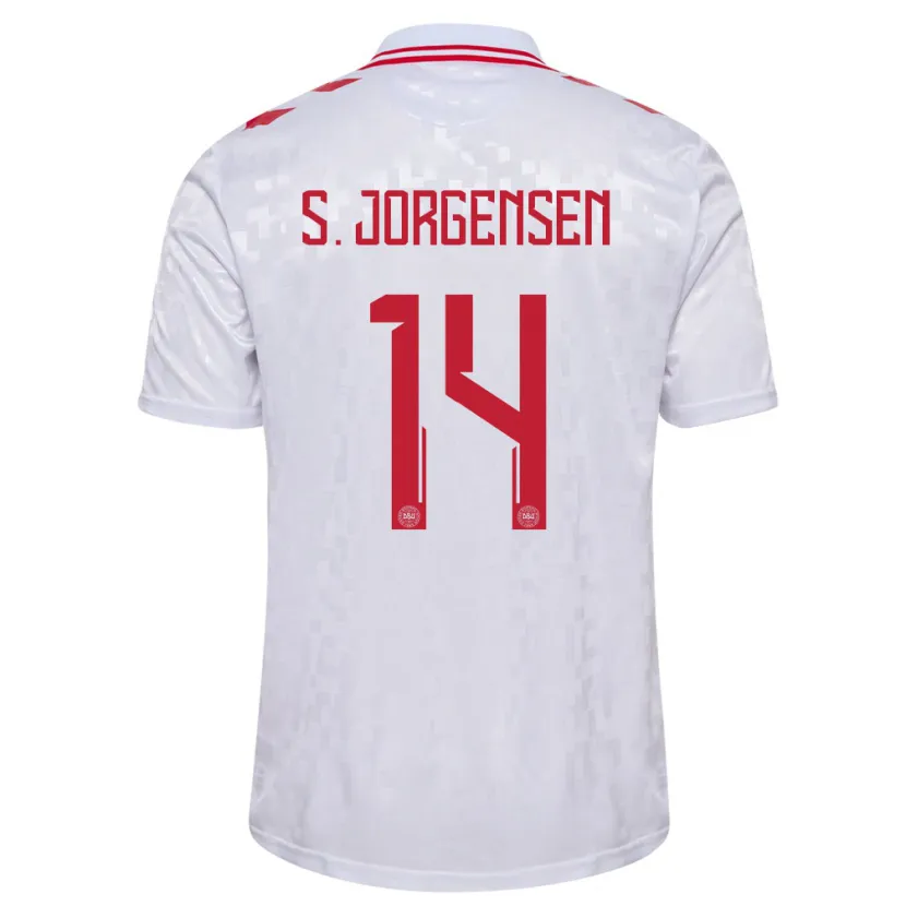 Danxen Bambino Maglia Danimarca Sebastian Jorgensen #14 Bianco Kit Gara Away 24-26 Maglietta
