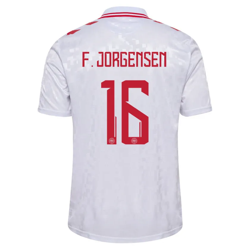 Danxen Bambino Maglia Danimarca Filip Jorgensen #16 Bianco Kit Gara Away 24-26 Maglietta