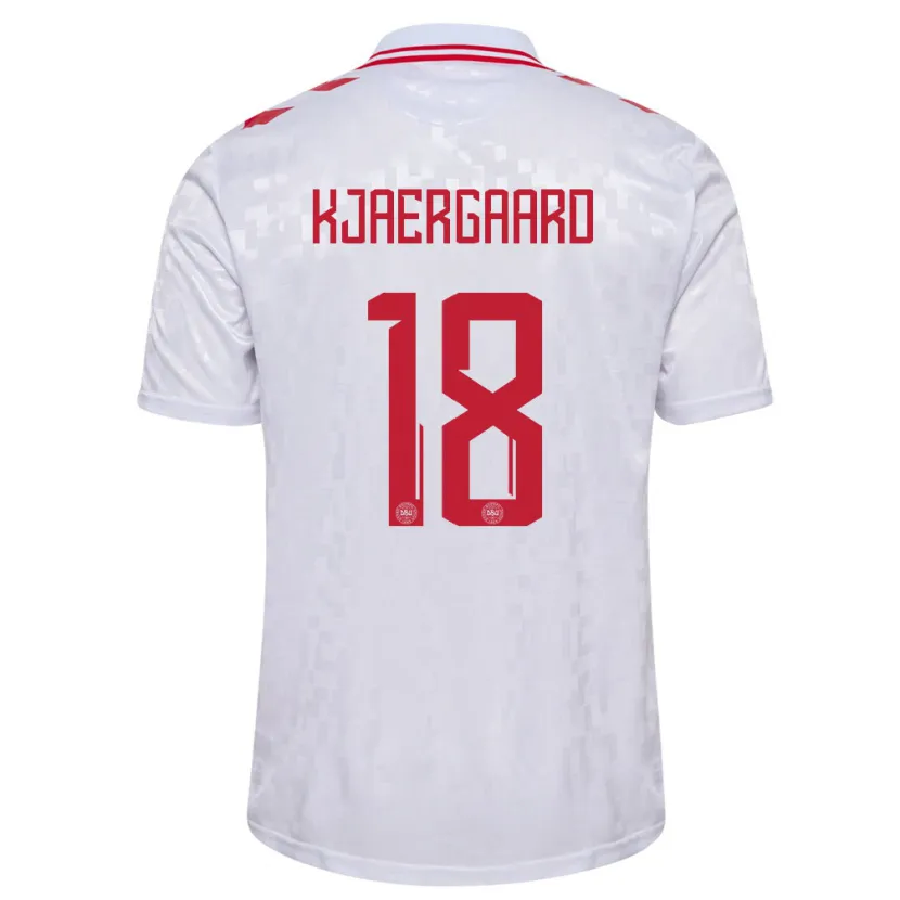 Danxen Bambino Maglia Danimarca Maurits Kjaergaard #18 Bianco Kit Gara Away 24-26 Maglietta
