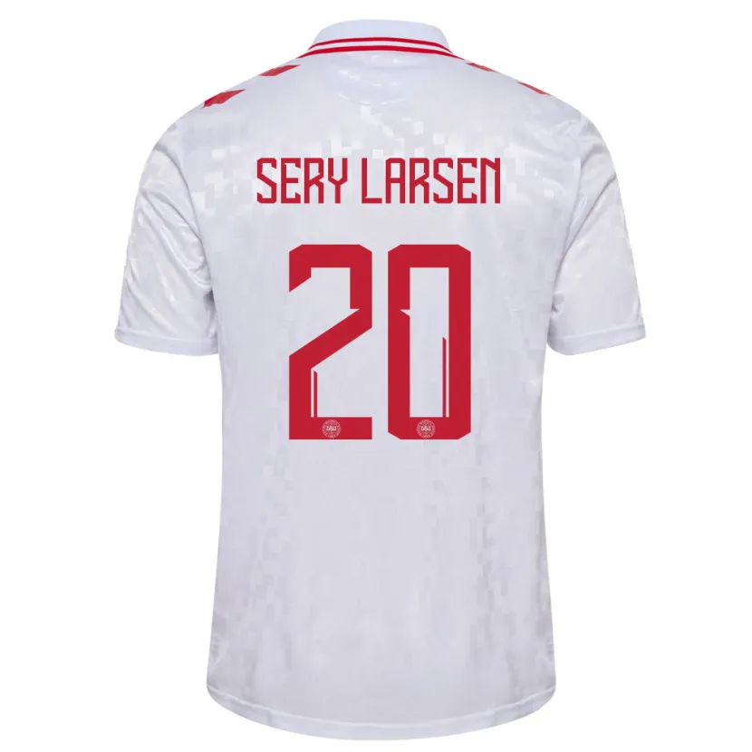 Danxen Bambino Maglia Danimarca Japhet Sery Larsen #20 Bianco Kit Gara Away 24-26 Maglietta