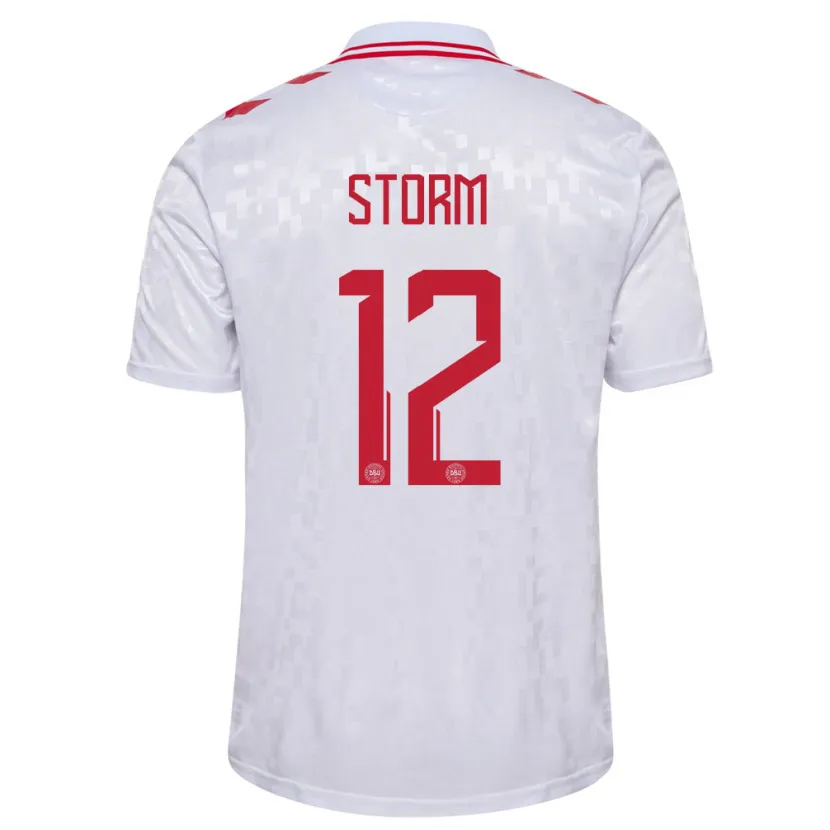 Danxen Bambino Maglia Danimarca Tobias Storm #12 Bianco Kit Gara Away 24-26 Maglietta