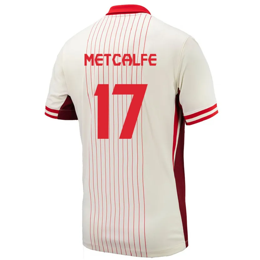 Danxen Bambino Maglia Canada Patrick Metcalfe #17 Bianco Kit Gara Away 24-26 Maglietta
