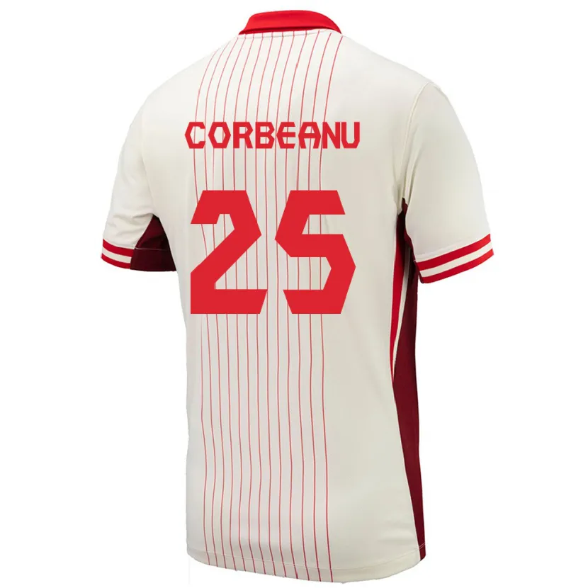 Danxen Bambino Maglia Canada Theo Corbeanu #25 Bianco Kit Gara Away 24-26 Maglietta