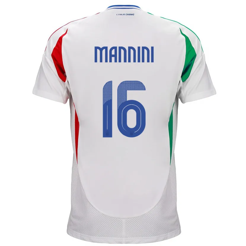 Danxen Bambino Maglia Italia Mattia Mannini #16 Bianco Kit Gara Away 24-26 Maglietta
