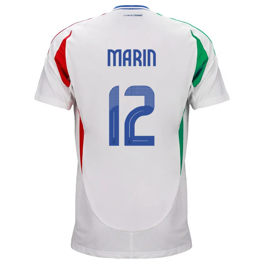 Danxen Bambino Maglia Italia Renato Marin #12 Bianco Kit Gara Away 24-26 Maglietta