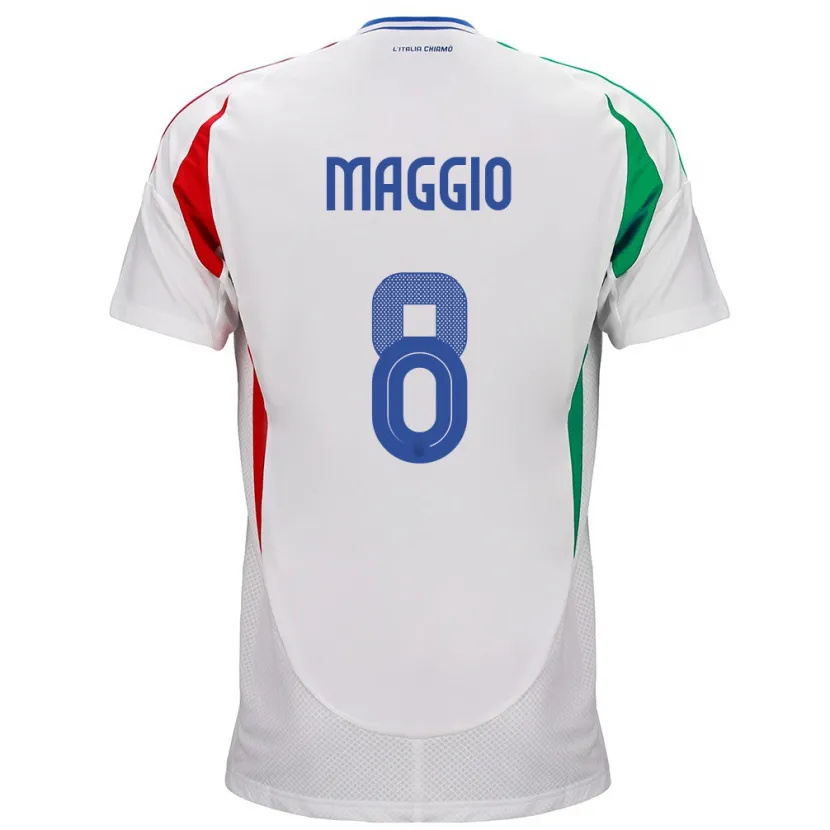 Danxen Bambino Maglia Italia Luca Di Maggio #8 Bianco Kit Gara Away 24-26 Maglietta