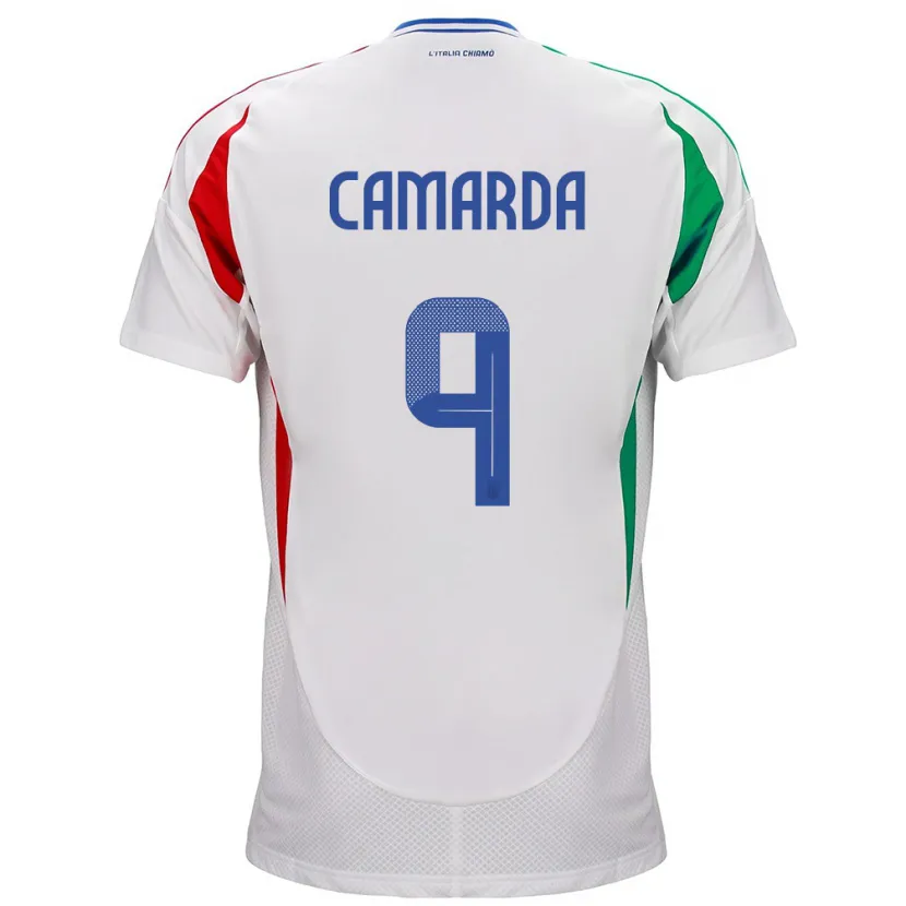 Danxen Bambino Maglia Italia Francesco Camarda #9 Bianco Kit Gara Away 24-26 Maglietta