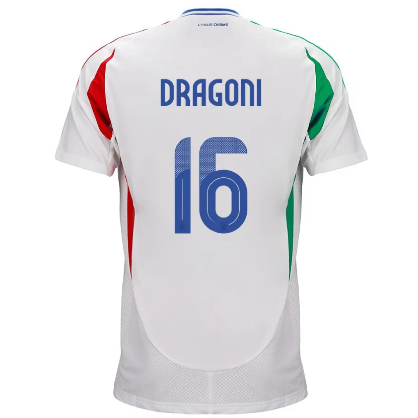 Danxen Bambino Maglia Italia Giulia Dragoni #16 Bianco Kit Gara Away 24-26 Maglietta
