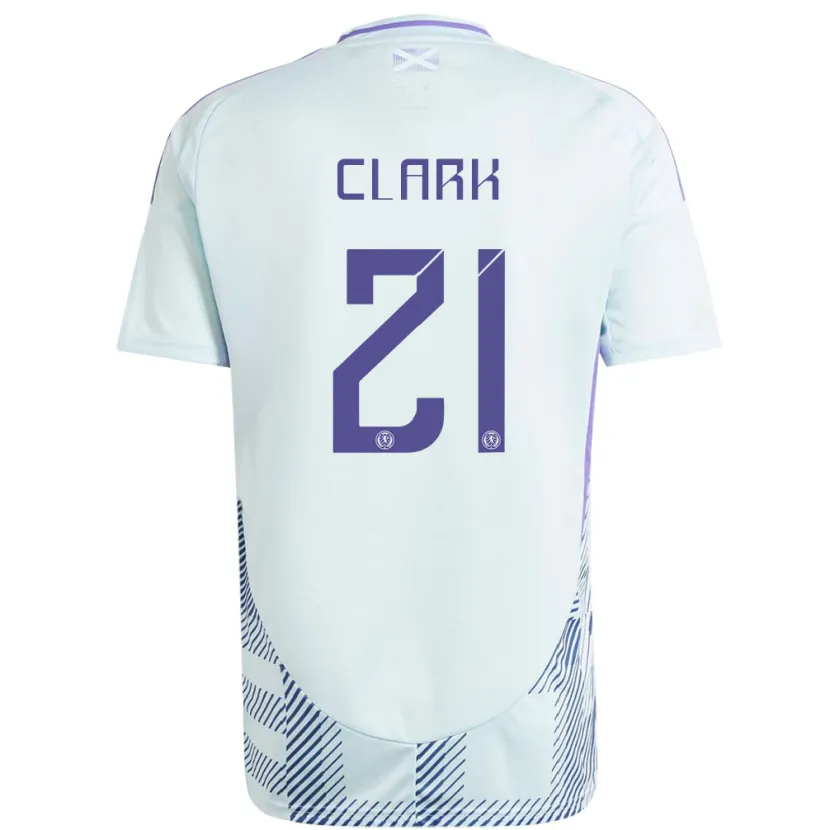 Danxen Bambino Maglia Scotland Zander Clark #21 Blu Menta Chiaro Kit Gara Away 24-26 Maglietta