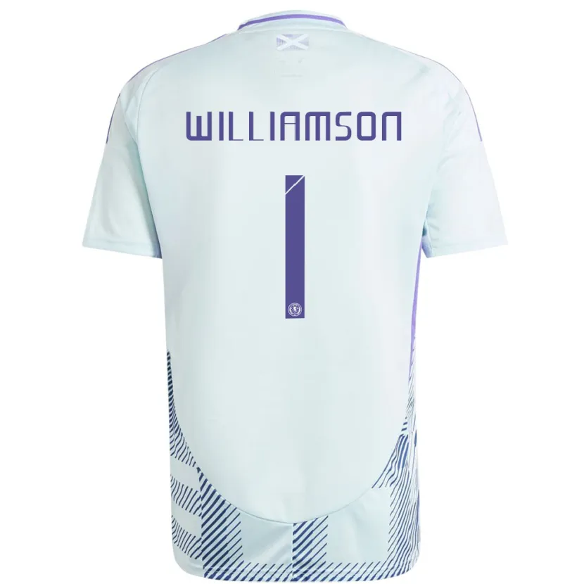 Danxen Bambino Maglia Scotland Woody Williamson #1 Blu Menta Chiaro Kit Gara Away 24-26 Maglietta