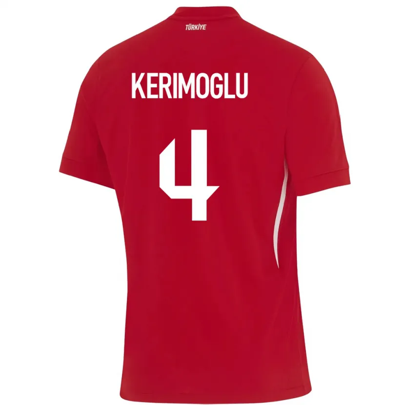 Danxen Bambino Maglia Turchia Zeynap Kerimoğlu #4 Rosso Kit Gara Away 24-26 Maglietta