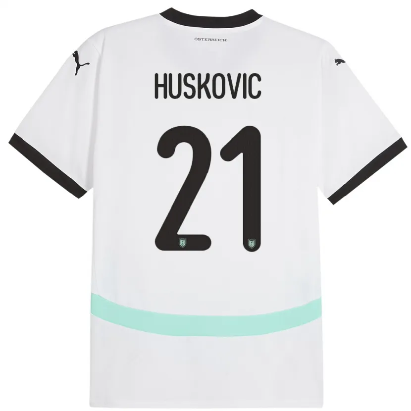 Danxen Bambino Maglia Austria Muharem Huskovic #21 Bianco Kit Gara Away 24-26 Maglietta