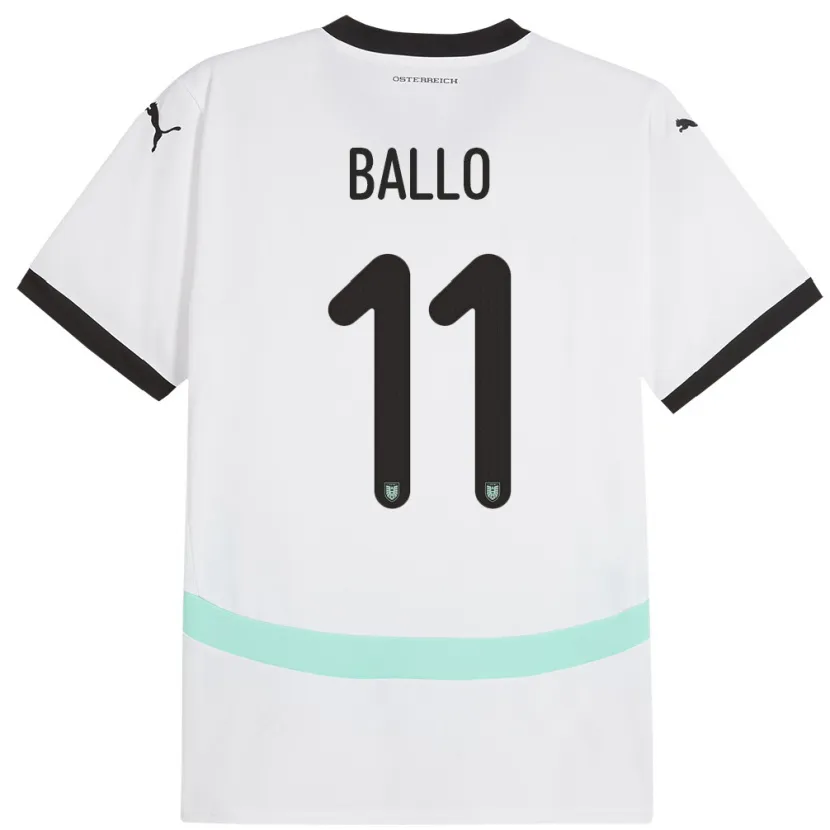 Danxen Bambino Maglia Austria Thierno Ballo #11 Bianco Kit Gara Away 24-26 Maglietta