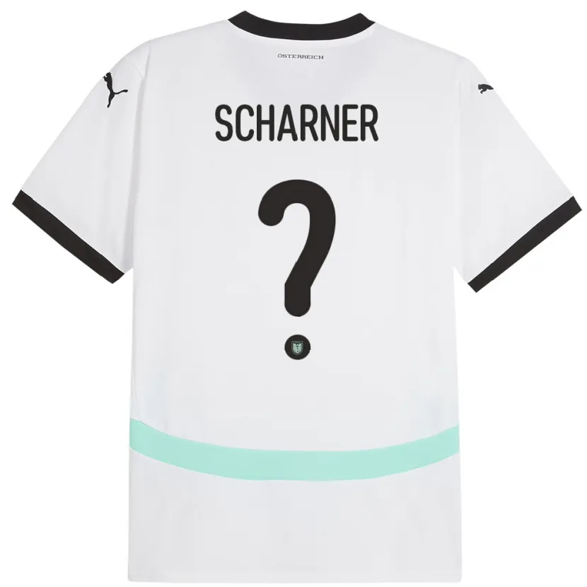 Danxen Bambino Maglia Austria Benedict Scharner #0 Bianco Kit Gara Away 24-26 Maglietta