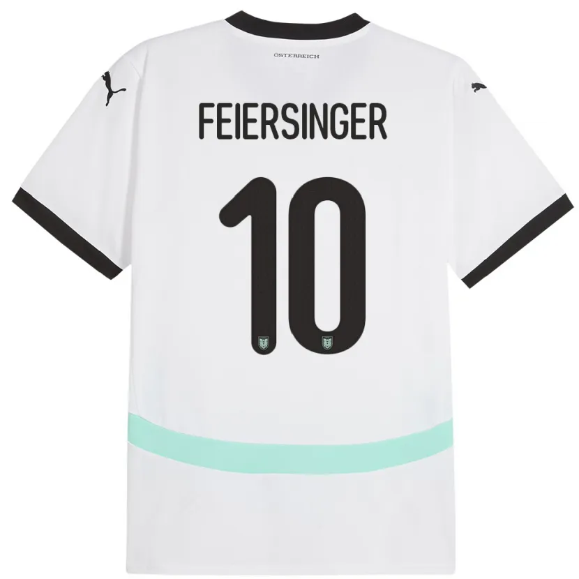 Danxen Bambino Maglia Austria Laura Feiersinger #10 Bianco Kit Gara Away 24-26 Maglietta